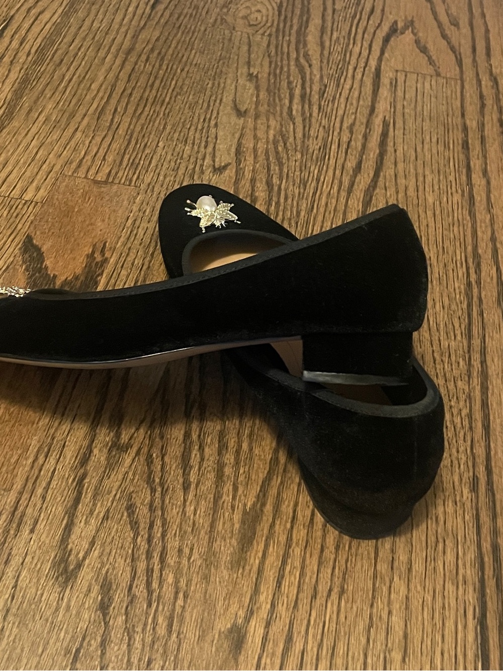 Zara Trafaluc Pearl Bee Embellished Velvet Ballet Flats size 39 - Picture 2 of 7